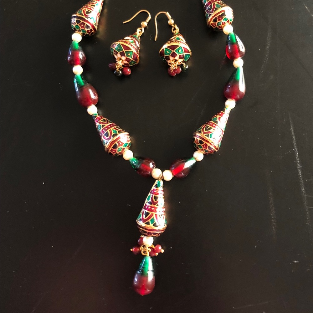 Multi color Indian design necklace garba jewelry set